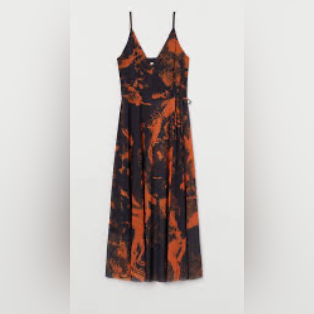 Navy and Orange Wrap Dress - Picture 2 of 3